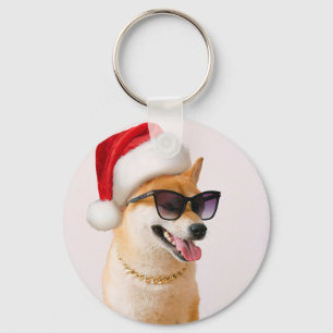Shiba Inu-hond in de rode petten van Santa Claus Sleutelhanger