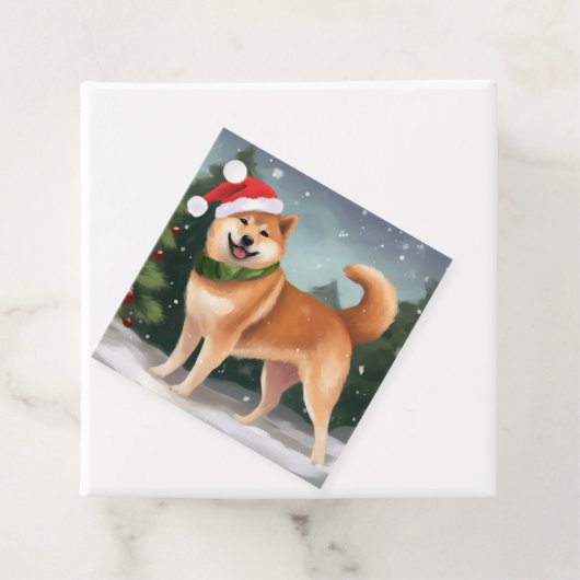 Shiba Inu Hond in Sneeuw Kerstmis Bedankjes Labels (In situ)