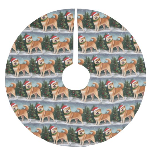 Shiba Inu Hond in Sneeuw Kerstmis Kerstboom Rok (Voorkant)