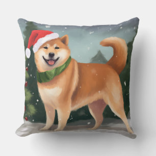 Shiba Inu Hond in Sneeuw Kerstmis Kussen