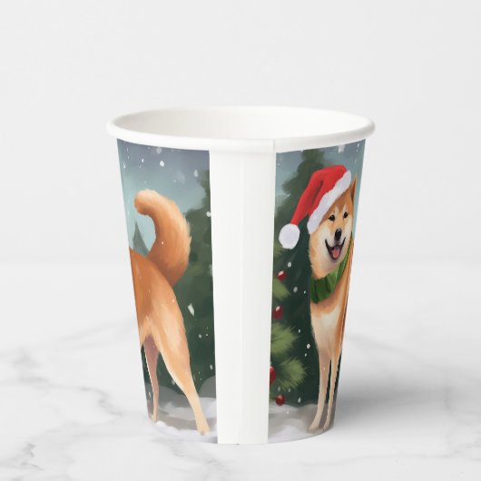 Shiba Inu Hond in Sneeuw Kerstmis Papieren Bekers (Rechts)