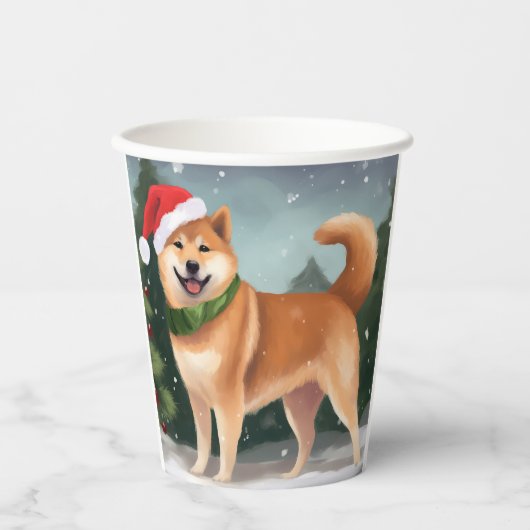 Shiba Inu Hond in Sneeuw Kerstmis Papieren Bekers (Voorkant)