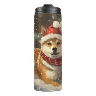 Shiba Inu Hond Kerst Festiviteit Thermosbeker
