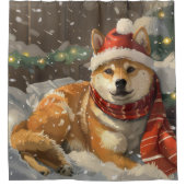 Shiba Inu Hond Kerstfeest Douchegordijn (Voorkant)