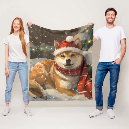 Shiba Inu Hond Kerstfeest Fleece Deken (In situ)