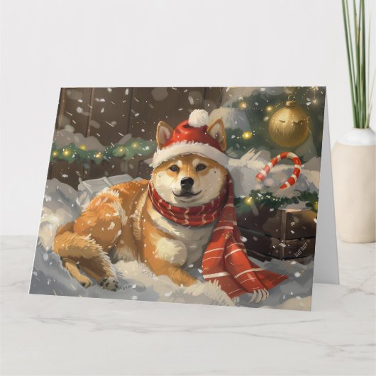 Shiba Inu Hond Kerstfeest Kaart (Voorkant)
