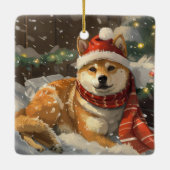Shiba Inu Hond Kerstfeest Keramisch Ornament (Achterkant)