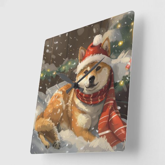 Shiba Inu Hond Kerstfeest Vierkante Klok (Hoek)