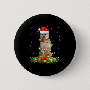 Shiba Inu-hond Kerstverlichting Grappige Kerstman  Ronde Button 5,7 Cm