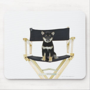 Shiba Inu hond op de stoel van de regisseur Muismat