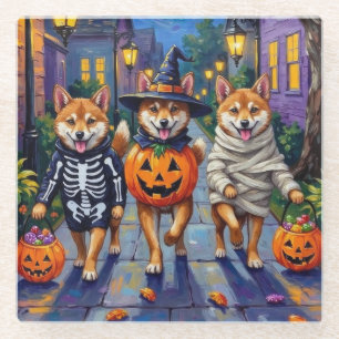 Shiba Inu-honden in Halloween-kostuums Glazen Onderzetter