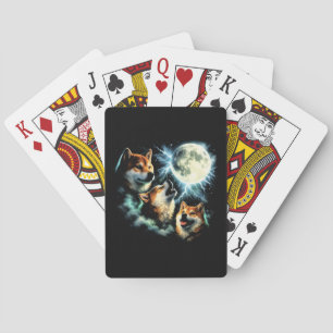 Shiba Inu Huilend naar de Maan Grafisch Hemels Pokerkaarten