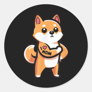 Shiba Inu I Love Mom Funny Dog Tattoo Ronde Sticker