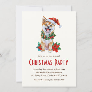 Shiba Inu in een Kerstman Hoed Hond Kerstfeest Kaart