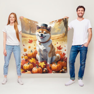 Shiba Inu in herfstbladeren dankdag kunst Fleece Deken