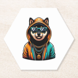 Shiba Inu in Streetwear Hoodie Kartonnen Onderzetters