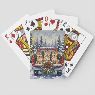 Shiba Inu Kerst Rode Truck Vakantie Pokerkaarten