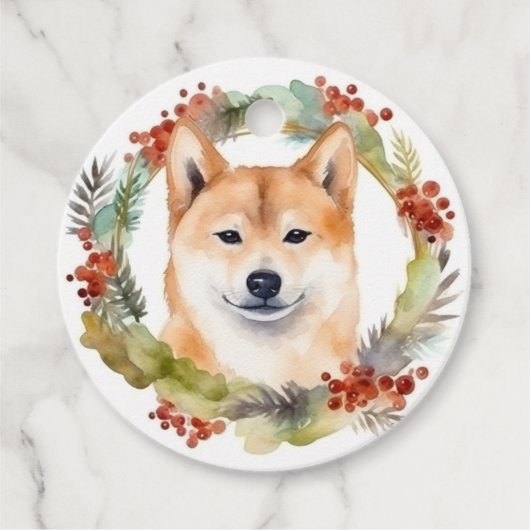 Shiba Inu Kerstkrans feestelijke pup Bedankjes Labels (Voorkant)
