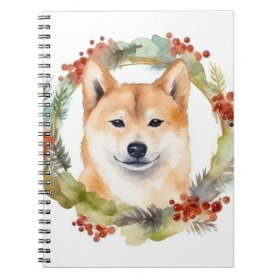 Shiba Inu Kerstkrans feestelijke pup Notitieboek