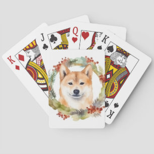 Shiba Inu Kerstkrans feestelijke pup Pokerkaarten