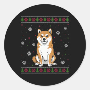 Shiba Inu Kersttrui Xmas Huisdier Hond Lo Ronde Sticker