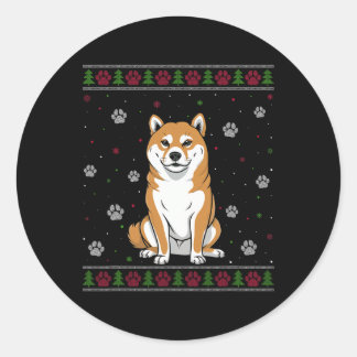 Shiba Inu Kersttrui Xmas Huisdier Hond Lo Ronde Sticker