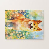 Shiba Inu kleurrijke waterverf kunstwerk Legpuzzel (Horizontaal)