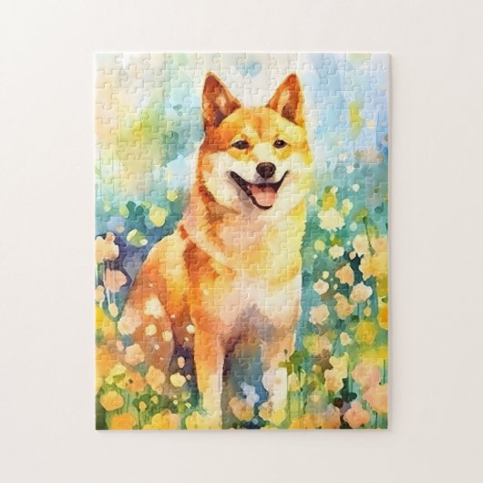 Shiba Inu kleurrijke waterverf kunstwerk Legpuzzel (Verticaal)