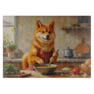 Shiba Inu Kookt in Keuken Snijplank