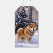 Shiba Inu Laat Het Sneeuw Kerstmis Cadeaulabel (Voorkant)