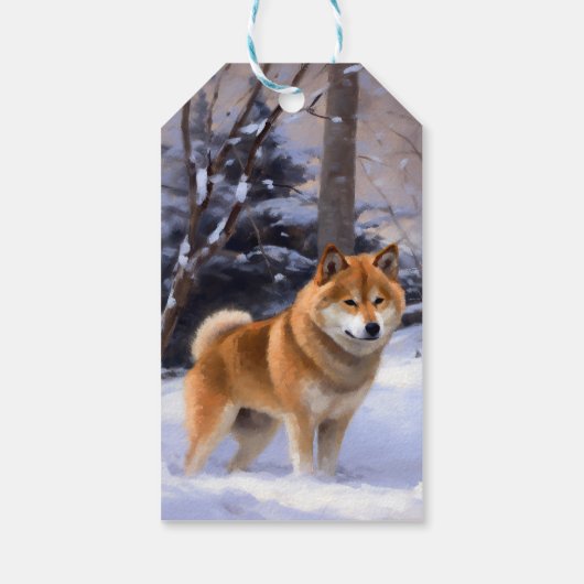 Shiba Inu Laat Het Sneeuw Kerstmis Cadeaulabel (Achterkant)