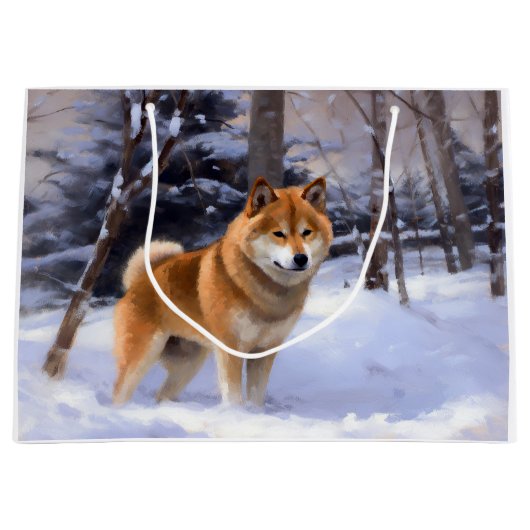 Shiba Inu Laat Het Sneeuw Kerstmis Groot Cadeauzakje (Voorkant)