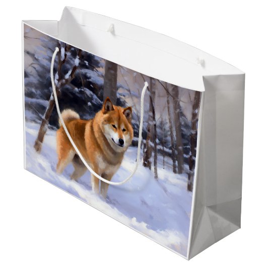 Shiba Inu Laat Het Sneeuw Kerstmis Groot Cadeauzakje (Achterkant Gekanteld)