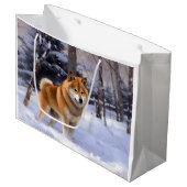 Shiba Inu Laat Het Sneeuw Kerstmis Groot Cadeauzakje (Voorkant Gekanteld)