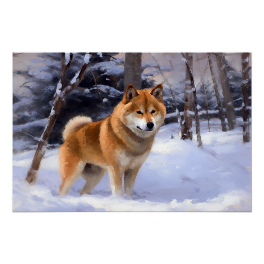 Shiba Inu Laat Het Sneeuw Kerstmis Perfect Poster (Voorkant)