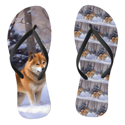 Shiba Inu Laat Het Sneeuw Kerstmis Teenslippers (Voetbed)