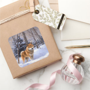Shiba Inu Laat Het Sneeuw Kerstmis Vierkante Sticker