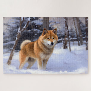 Shiba Inu Laat het Sneeuwen Kerstmis Legpuzzel
