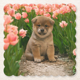 Shiba Inu Lente Bloemen Kartonnen Onderzetters