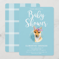 Shiba Inu met kroon | Baby shower blauw