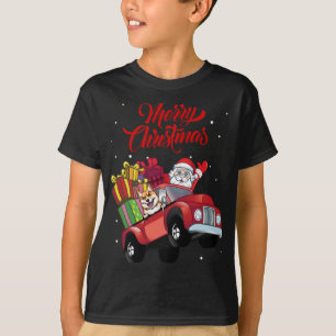 Shiba Inu met Sinterklaas in rode vrachtwagenhond T-shirt