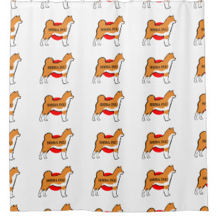 shiba inu-naam silhouette op rood onder Japanse vl Douchegordijn