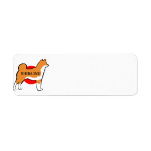 shiba inu-naam silhouette op rood onder Japanse vl Etiket