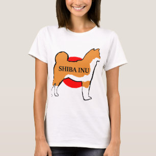 shiba inu-naam silhouette op rood onder Japanse vl T-shirt