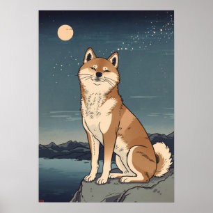 Shiba Inu Nachtelijke Hemel Poster