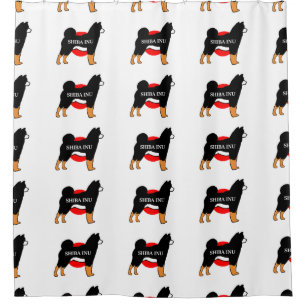 shiba inu name silhouette op Japanse vlag zwart en Douchegordijn