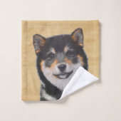 Shiba Inu (Noir et Tan) Peinture - L'art du chien (Gant de toilette)