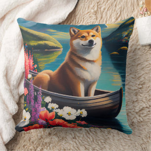 Shiba Inu op een peddel: Een Schilderachtig avontu Kussen