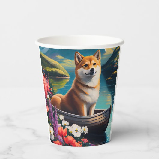 Shiba Inu op een peddel: Een Schilderachtig avontu Papieren Bekers (Achterkant)