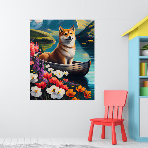 Shiba Inu op een peddel: Een Schilderachtig avontu Poster